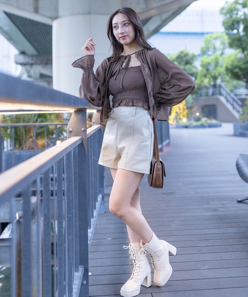 clear（クリア）の「リボンボレロブラウス＆キャミソールセット（カーディガン/ボレロ・レディース・ブラウン/ベージュ/ブラック/アイボリー・F）」の18枚目の写真