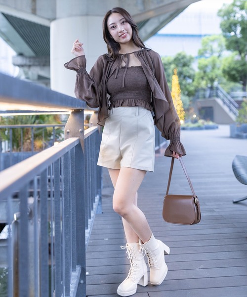 clear（クリア）の「リボンボレロブラウス＆キャミソールセット（カーディガン/ボレロ・レディース・ブラウン/ベージュ/ブラック/アイボリー・F）」の19枚目の写真