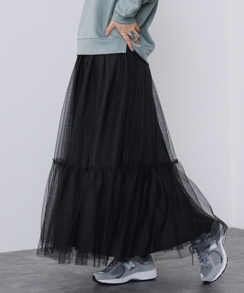 BEAMS HEART（ビームスハート）の「BEAMS HEART / チュール ロングスカート（スカート・レディース・ブラック/ブラウン・FREE）」の5枚目の写真