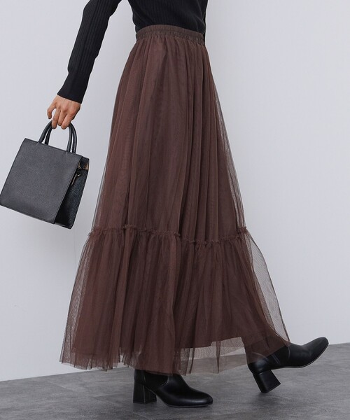 BEAMS HEART（ビームスハート）の「BEAMS HEART / チュール ロングスカート（スカート・レディース・ブラック/ブラウン・FREE）」の8枚目の写真