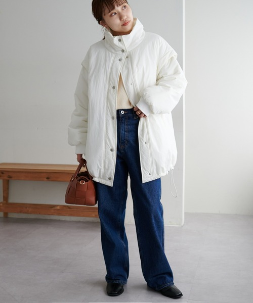 DISCOAT（ディスコート）の「【WEB限定】袖取り外し中綿ブルゾン（ダウンジャケット/コート・レディース・アイボリー/ブラック・MEDIUM）」の3枚目の写真