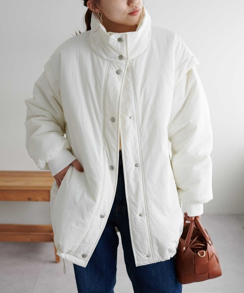 DISCOAT（ディスコート）の「【WEB限定】袖取り外し中綿ブルゾン（ダウンジャケット/コート・レディース・アイボリー/ブラック・MEDIUM）」の6枚目の写真