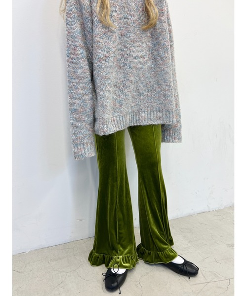KAPITAL ベロア クロップド ワイド フレアパンツ