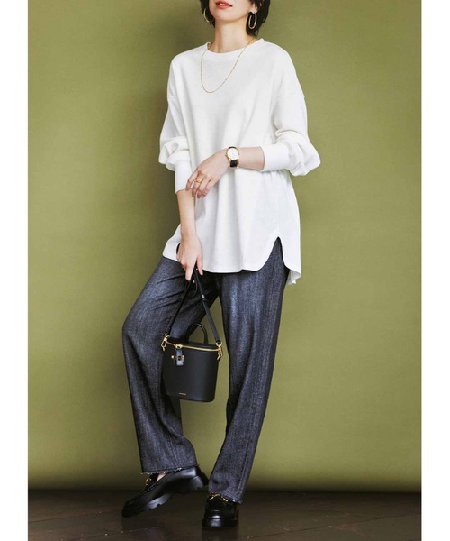 IEDIT（イディット）の「ＩＥＤＩＴ　ハニカム柄ワッフル素材のバックボタンプルオーバー（Tシャツ/カットソー・レディース・ネイビー/チャコールグレー/ホワイト・LARGE/MEDIUM/X-LARGE/XX-LARGE/SMALL/XXX-LARGE）」の4枚目の写真