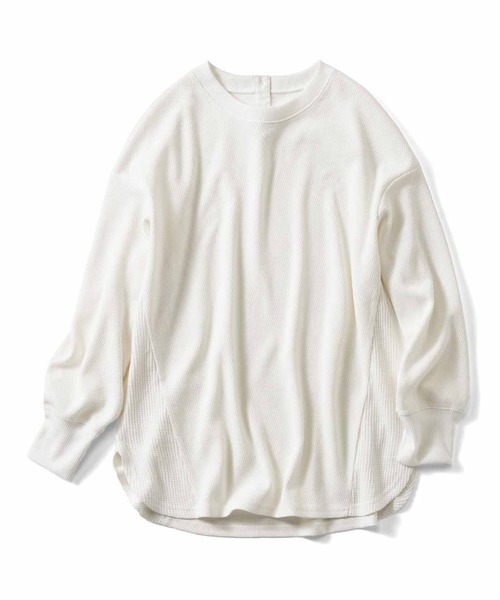 IEDIT（イディット）の「ＩＥＤＩＴ　ハニカム柄ワッフル素材のバックボタンプルオーバー（Tシャツ/カットソー・レディース・ネイビー/チャコールグレー/ホワイト・LARGE/MEDIUM/X-LARGE/XX-LARGE/SMALL/XXX-LARGE）」の11枚目の写真