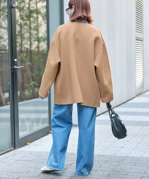 EU4309【美品】スピックアンドスパン ノーカラーリバーコート ミドル丈 Spick & Span（スピックアンドスパン）の「ノーカラーリバー