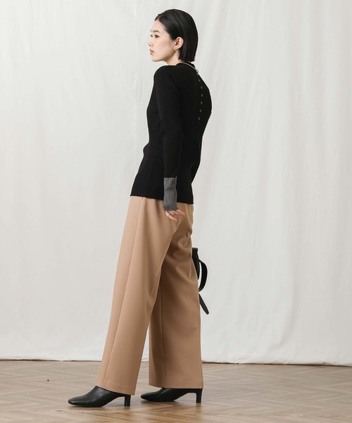 Gready Brilliant（グレディブリリアン）の「リブボトルＮ袖バイカラーニット（ニット/セーター・レディース・アイボリー/ブラック/トップグレー・FREE）」の13枚目の写真