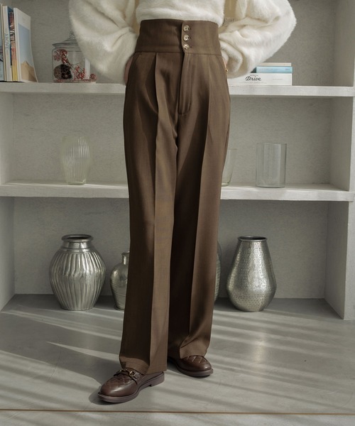 Ambre Neige（アンブルネージュ）の「折り返しストレートパンツ／【WEB/EC限定商品】（スラックス・レディース・チャコールグレー/ダークブラウン・FREE）」の3枚目の写真