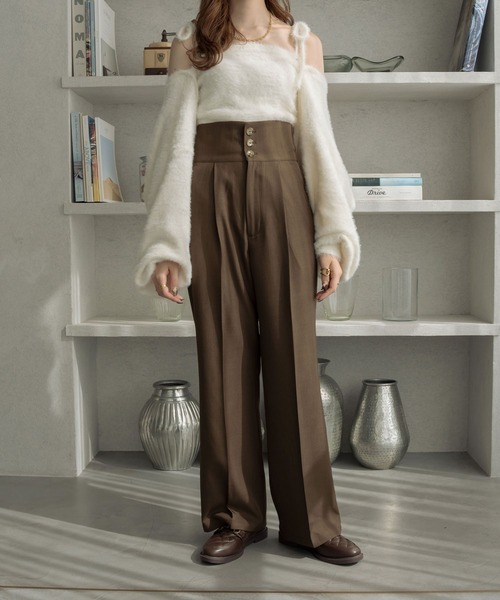 Ambre Neige（アンブルネージュ）の「折り返しストレートパンツ／【WEB/EC限定商品】（スラックス・レディース・チャコールグレー/ダークブラウン・FREE）」の5枚目の写真