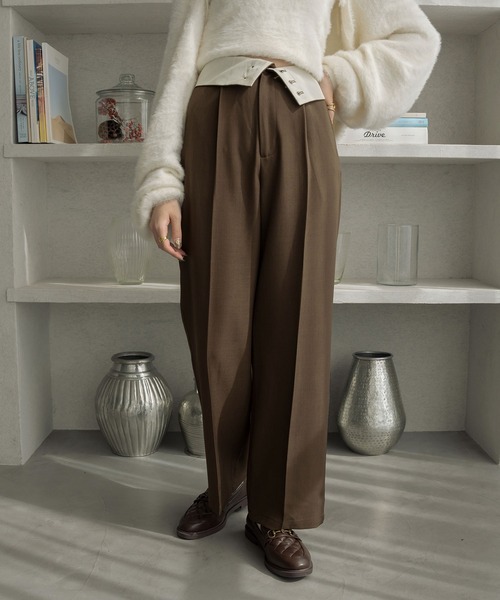 Ambre Neige（アンブルネージュ）の「折り返しストレートパンツ／【WEB/EC限定商品】（スラックス・レディース・チャコールグレー/ダークブラウン・FREE）」の8枚目の写真