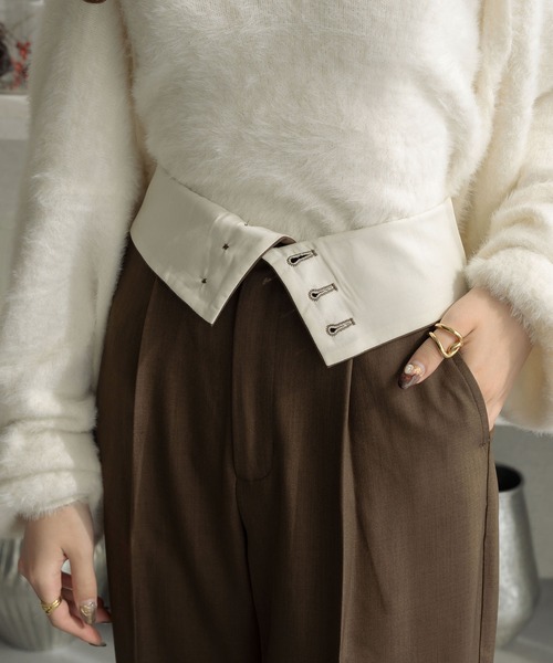 Ambre Neige（アンブルネージュ）の「折り返しストレートパンツ／【WEB/EC限定商品】（スラックス・レディース・チャコールグレー/ダークブラウン・FREE）」の10枚目の写真