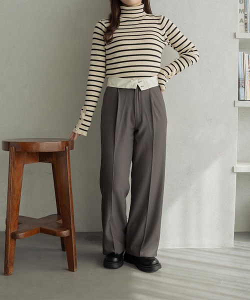 Ambre Neige（アンブルネージュ）の「折り返しストレートパンツ／【WEB/EC限定商品】（スラックス・レディース・チャコールグレー/ダークブラウン・FREE）」の12枚目の写真