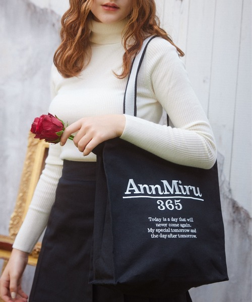AnnMiru（アンミル）の「キャンバス刺繍ロゴトートバッグ【マチあり大