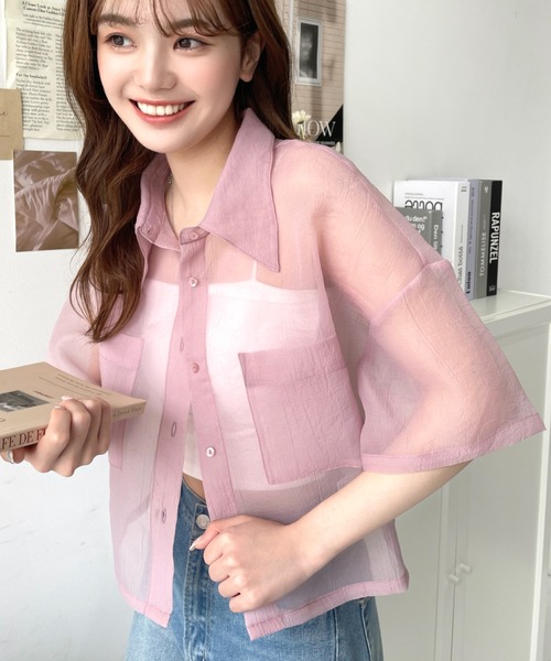 styling/ オーガンザショートシャツピンク