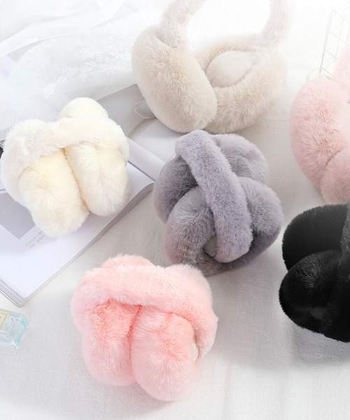 セール】レディース 折りたためるふんわりフェイクファーイヤーマフ 耳