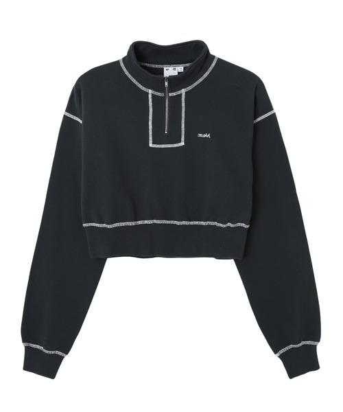 X-girl(エックスガール)の「CROPPED HALF ZIP SWEAT TOP(スウェット・レディース・ベージュ/チャコール/オレンジ・M/S)」の2枚目の写真