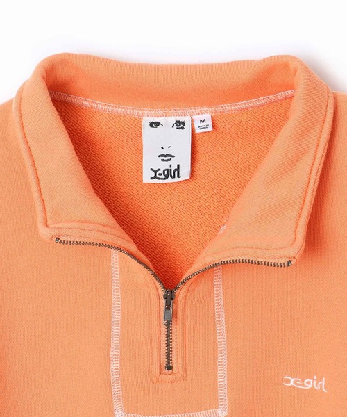 X-girl(エックスガール)の「CROPPED HALF ZIP SWEAT TOP(スウェット・レディース・ベージュ/チャコール/オレンジ・M/S)」の6枚目の写真