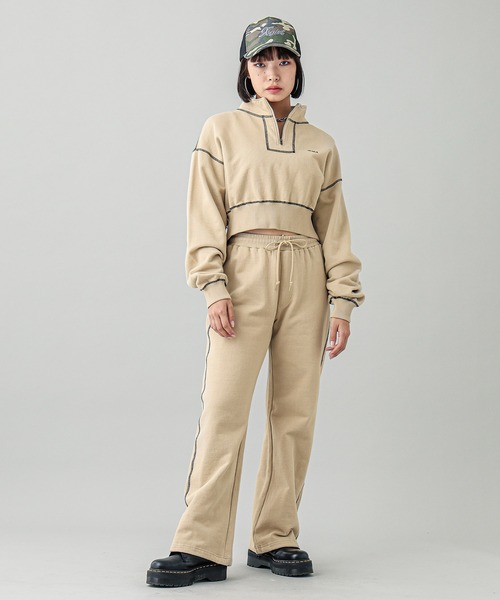 X-girl(エックスガール)の「CROPPED HALF ZIP SWEAT TOP(スウェット・レディース・ベージュ/チャコール/オレンジ・M/S)」の17枚目の写真