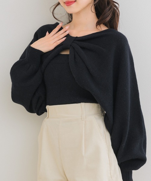 エムズミニリボン付ニット(黒) Emsexcite ニット セーター ステッチリボンNTSET レディース