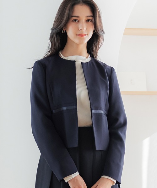coca(coca)(コカ)の「【WEB限定セール】セットアップ対応ショートジャケット(ノーカラージャケット・レディース・ネイビー/ブラック・L/M)」の2枚目の写真