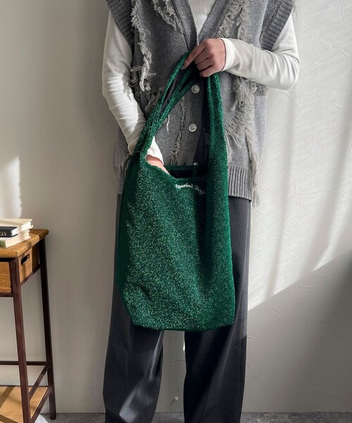 fredy emue(フレディエミュ)の「ラメワンポイント刺繍トートバッグ(トートバッグ・レディース・シルバー/オレンジ/グリーン・FREE)」の7枚目の写真