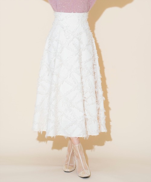 WILLSELECTION（ウィルセレクション）の「フェザージャガードフレアスカート（スカート・レディース・オフホワイト/ブラック/ピンク・FREE）」の4枚目の写真