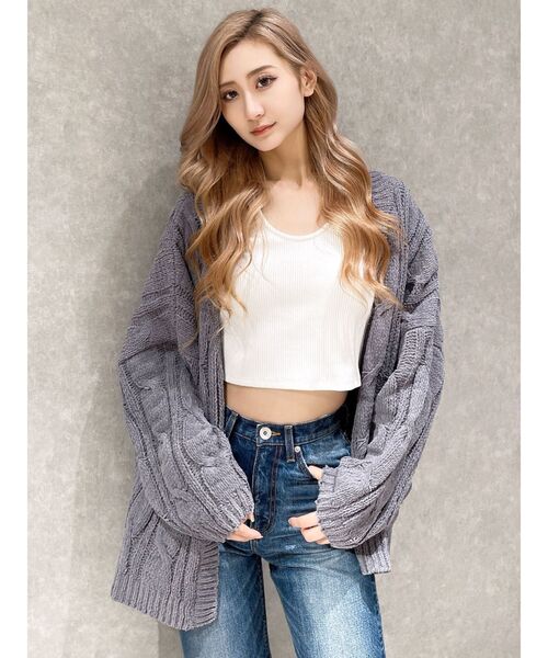 GYDA（ジェイダ）の「モールヤーンケーブルニットカーディガン（カーディガン/ボレロ・レディース・チャコールグレー/アイボリー/ミント・FREE）」の2枚目の写真