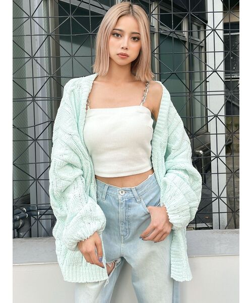 GYDA（ジェイダ）の「モールヤーンケーブルニットカーディガン（カーディガン/ボレロ・レディース・チャコールグレー/アイボリー/ミント・FREE）」の7枚目の写真