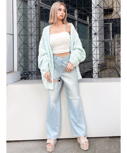 GYDA（ジェイダ）の「モールヤーンケーブルニットカーディガン（カーディガン/ボレロ・レディース・チャコールグレー/アイボリー/ミント・FREE）」の9枚目の写真