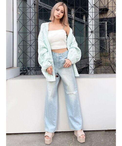 GYDA（ジェイダ）の「モールヤーンケーブルニットカーディガン（カーディガン/ボレロ・レディース・チャコールグレー/アイボリー/ミント・FREE）」の10枚目の写真