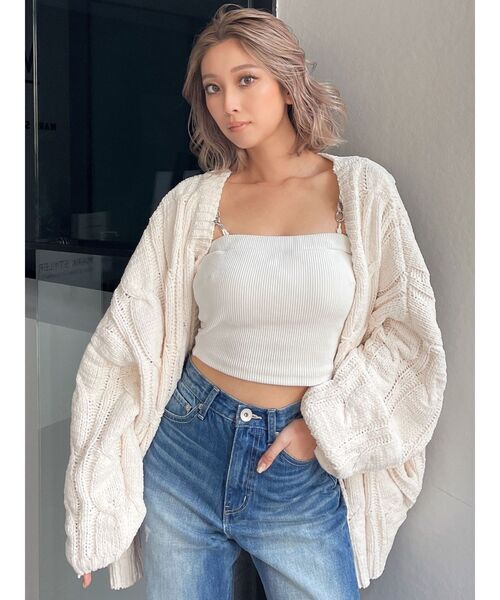 GYDA（ジェイダ）の「モールヤーンケーブルニットカーディガン（カーディガン/ボレロ・レディース・チャコールグレー/アイボリー/ミント・FREE）」の12枚目の写真