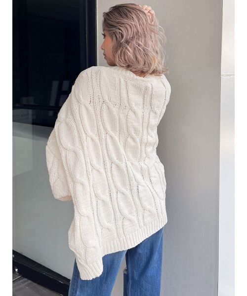 GYDA（ジェイダ）の「モールヤーンケーブルニットカーディガン（カーディガン/ボレロ・レディース・チャコールグレー/アイボリー/ミント・FREE）」の13枚目の写真