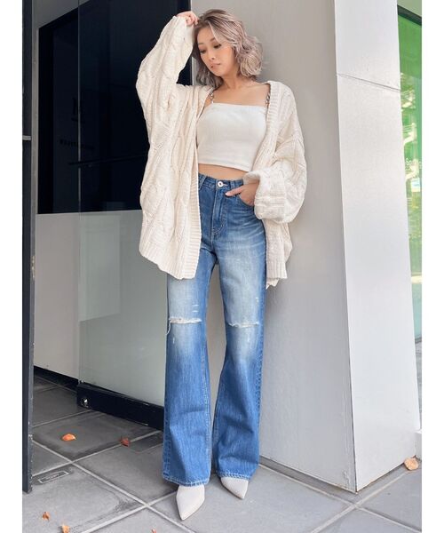 GYDA（ジェイダ）の「モールヤーンケーブルニットカーディガン（カーディガン/ボレロ・レディース・チャコールグレー/アイボリー/ミント・FREE）」の14枚目の写真