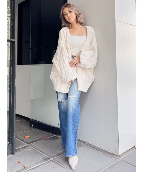 GYDA（ジェイダ）の「モールヤーンケーブルニットカーディガン（カーディガン/ボレロ・レディース・チャコールグレー/アイボリー/ミント・FREE）」の15枚目の写真