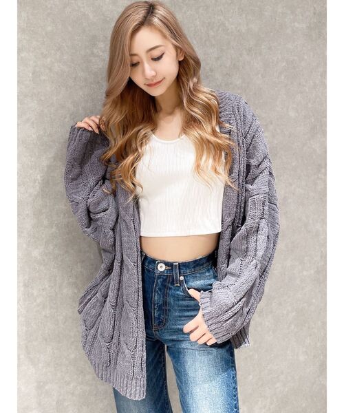 GYDA（ジェイダ）の「モールヤーンケーブルニットカーディガン（カーディガン/ボレロ・レディース・チャコールグレー/アイボリー/ミント・FREE）」の20枚目の写真