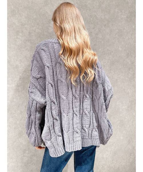 GYDA（ジェイダ）の「モールヤーンケーブルニットカーディガン（カーディガン/ボレロ・レディース・チャコールグレー/アイボリー/ミント・FREE）」の17枚目の写真