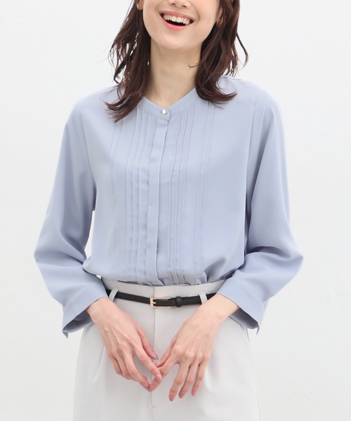 Honeys(ハニーズ)の「8分袖ピンタックブラウス(シャツ/ブラウス・レディース・ホワイト/ライトグレー/ブラック/サックスブルー/ライトピンク/ピンク系その他・S/M/L/LL/3L)」の4枚目の写真