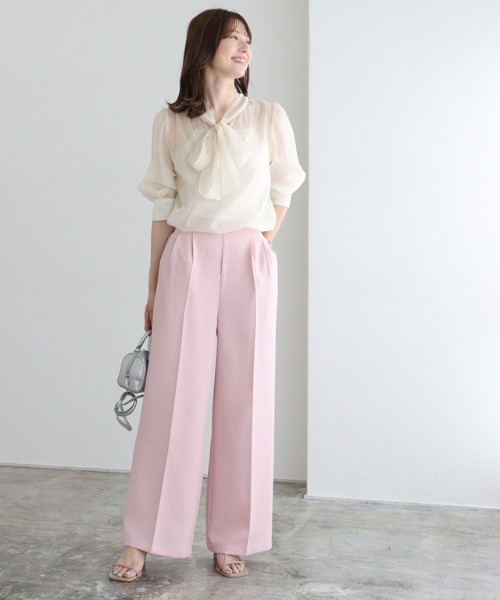Pierrot(ピエロ)の「オーガンジータイブラウス(シャツ/ブラウス・レディース・グリーン/ブラック/オフホワイト・M/L)」の7枚目の写真