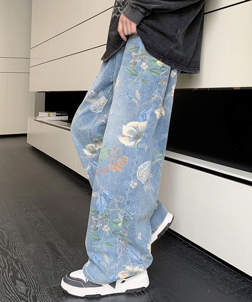 早い者勝ち【D&G】フラワープリント パンツ セール】【FVLMEN】vintage flower print wide denim/ビンテージ