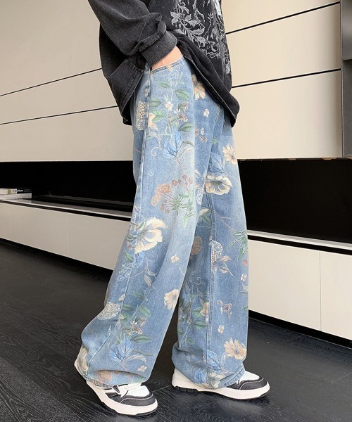 セール】【FVLMEN】vintage flower print wide denim/ビンテージ