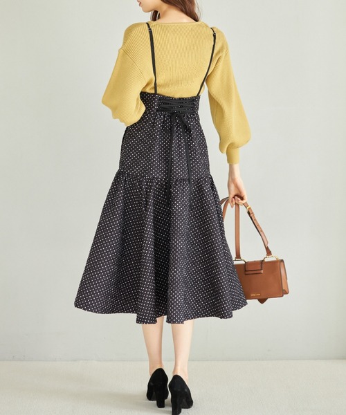 tocco closet(トッコ クローゼット)の「サスペンダー付きエンボスドットティアードスカート(スカート・レディース・オフホワイト/ブラック・M)」の22枚目の写真