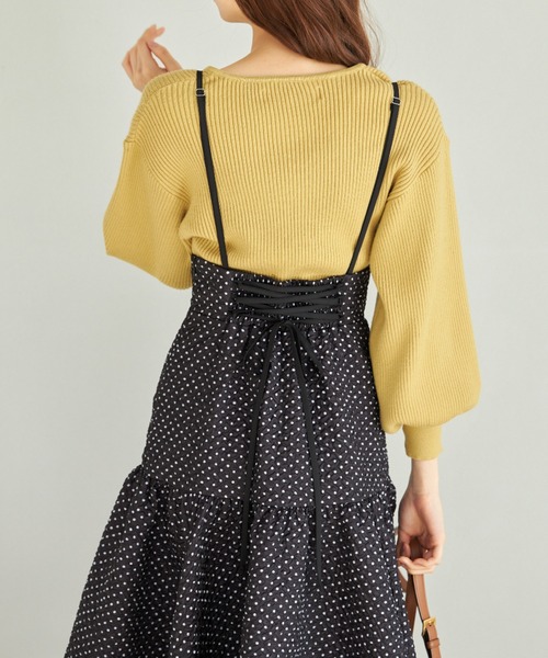 tocco closet(トッコ クローゼット)の「サスペンダー付きエンボスドットティアードスカート(スカート・レディース・オフホワイト/ブラック・M)」の21枚目の写真