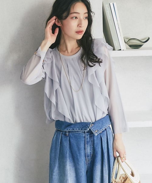 セール】ラッフルチュールカットソー(Tシャツ/カットソー)|La セール】ラッフルチュールカットソー(Tシャツ/カットソー)|La
