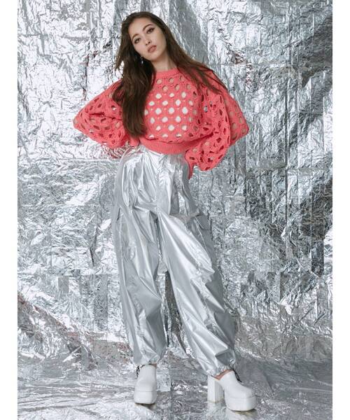 EVRIS（エヴリス）の「カットワークニットトップス（ニット/セーター・レディース・ブルー/ブラック/ピンク・FREE）」の6枚目の写真