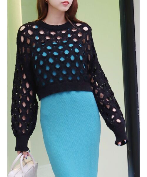 EVRIS（エヴリス）の「カットワークニットトップス（ニット/セーター・レディース・ブルー/ブラック/ピンク・FREE）」の10枚目の写真