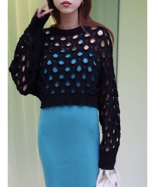 EVRIS（エヴリス）の「カットワークニットトップス（ニット/セーター・レディース・ブルー/ブラック/ピンク・FREE）」の11枚目の写真