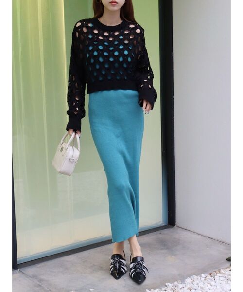 EVRIS（エヴリス）の「カットワークニットトップス（ニット/セーター・レディース・ブルー/ブラック/ピンク・FREE）」の12枚目の写真