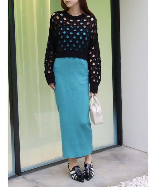 EVRIS（エヴリス）の「カットワークニットトップス（ニット/セーター・レディース・ブルー/ブラック/ピンク・FREE）」の13枚目の写真