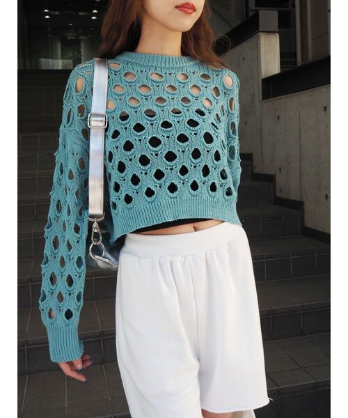 EVRIS（エヴリス）の「カットワークニットトップス（ニット/セーター・レディース・ブルー/ブラック/ピンク・FREE）」の17枚目の写真