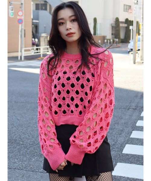 EVRIS（エヴリス）の「カットワークニットトップス（ニット/セーター・レディース・ブルー/ブラック/ピンク・FREE）」の21枚目の写真